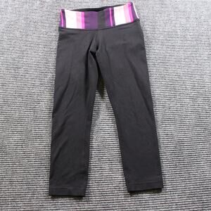 Lululemon Wunder Under Crop Womens 2 Black Pink Stripe Luon